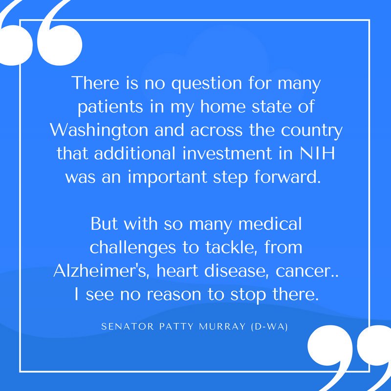 LEAD_Coalition's tweet photo. Please re-Tweet if you agree with @PattyMurray that we need far more #science to defeat #Alzheimers, #cancer, #heartdisease and so many other medical conditions. (Reply to add a hashtag for your top priorities for @NIH research.)

(image via @ACTforNIH) #dementia #mentalillness https://t.co/2LrSxtAwhC