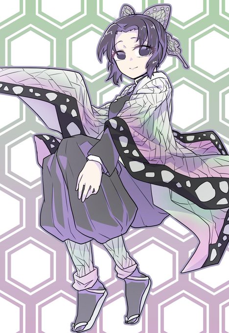 紫花火さんがTwitterに投稿した胡蝶しのぶ(鬼滅の刃)のイラスト。