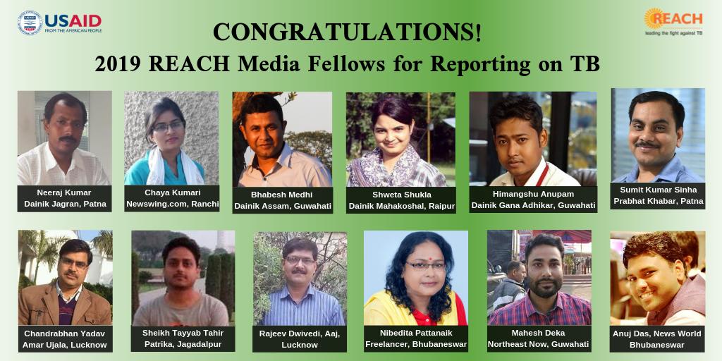 SpeakTB's tweet photo. We are pleased to announce the 2019 REACH Media Fellows for Reporting on TB. We look forward to meeting them next week in New Delhi for the orientation workshop
@usaid_india
#HealthJournalism #EngagingMedia #MediaForChange https://t.co/8xooAv70c5