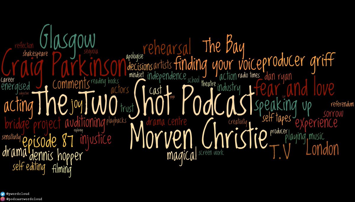 The Two Shot Podcast - #87 - Morven Christie - 4th July 2019
buff.ly/2YAxpVc

<a href="/TwoShotPod/">The Two Shot Podcast</a> <a href="/Cparks1976/">Craig Parkinson</a> <a href="/9rifter/">Thomas Griffin</a> <a href="/PWordcloud/">Podcast Wordcloud</a> <a href="/SplicingBlock/">Splicing Block</a>

#podcastwordcloud #twoshotpodcast #craigparkinson #morvenchristie #acting #glasgow #london