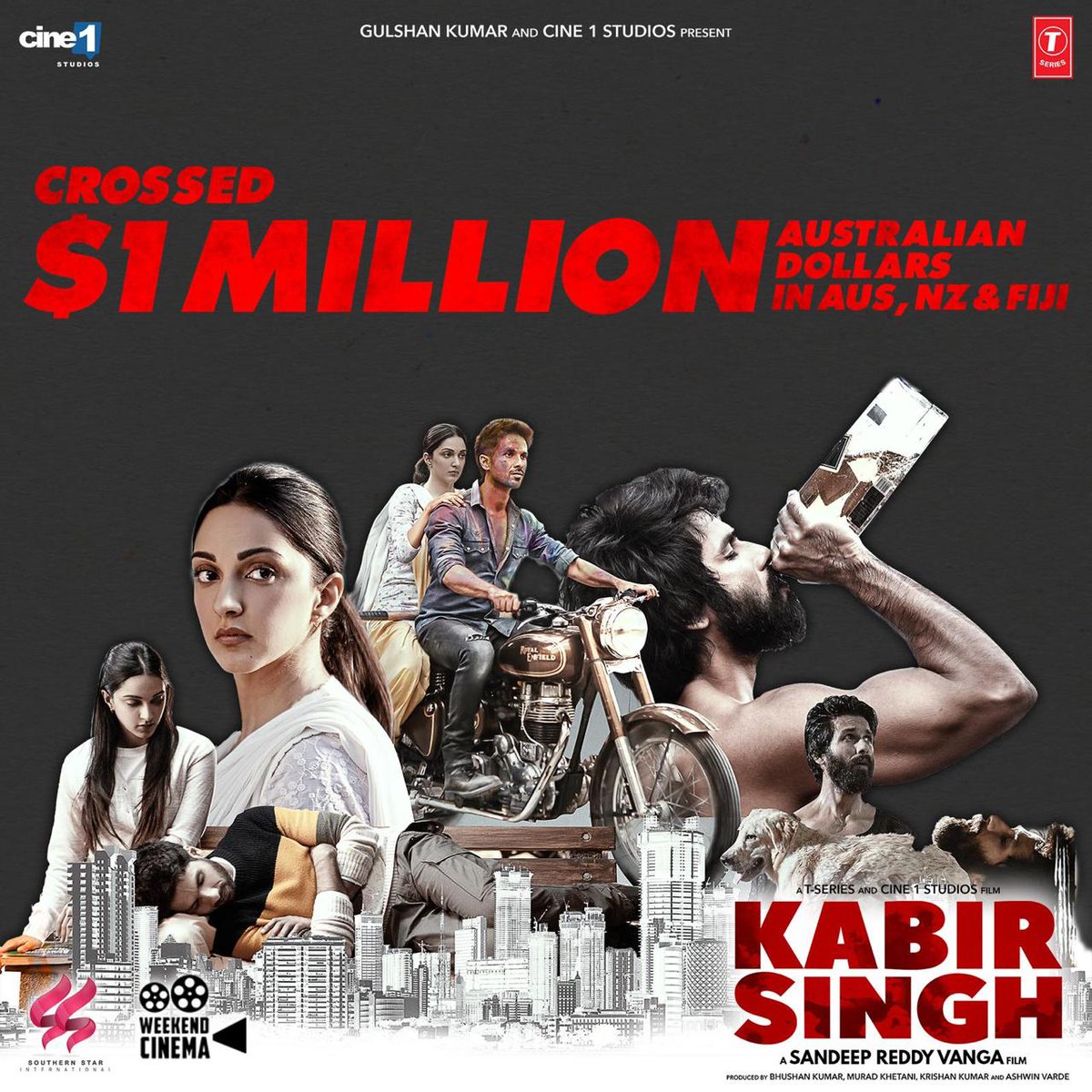 Indiancinema10's tweet photo. #KabirSingh has crossed one more milestone - 1 Mil A$ in Aus/NZ/Fiji.. 

A @WeekendCinemaUS &amp; @SouthernStarInt release.. 

@shahidkapoor @Advani_Kiara https://t.co/47kol2Zlhj