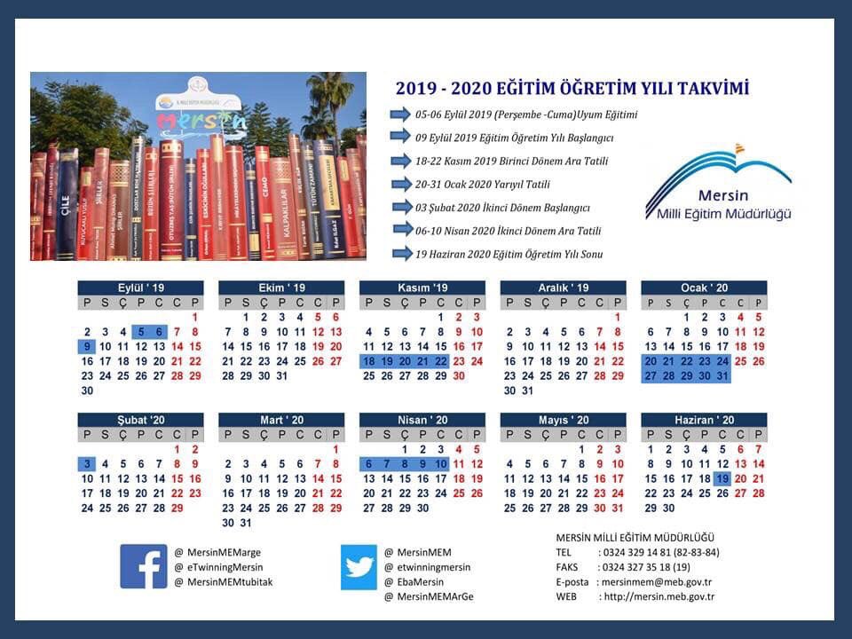 2019/2020 Eğitim Öğretim Dönemi Çalışma Takvimimiz