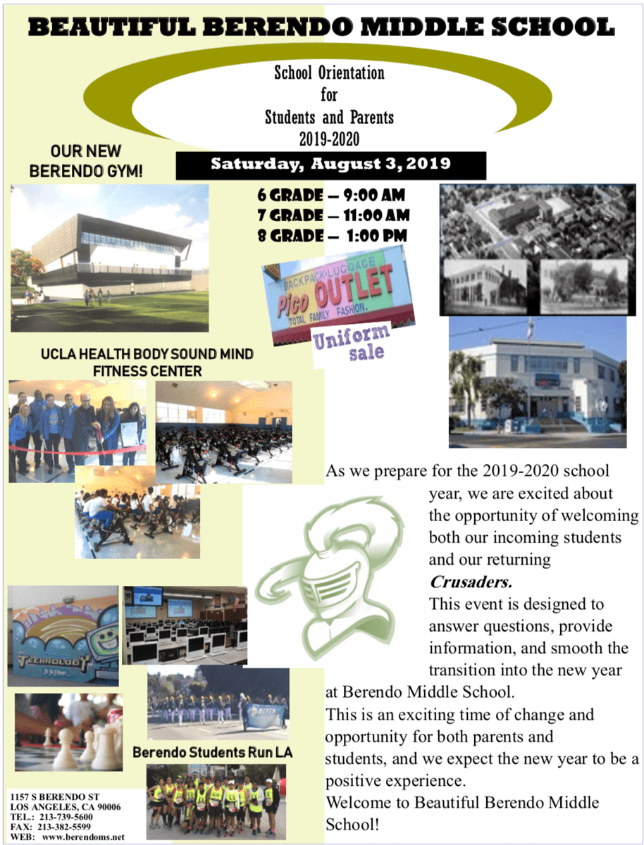 BerendoMiddle's tweet photo. Berendo Invites You to Our 2019-2020 Orientation https://t.co/tr8BiOE83t https://t.co/2RrAGbtF5F