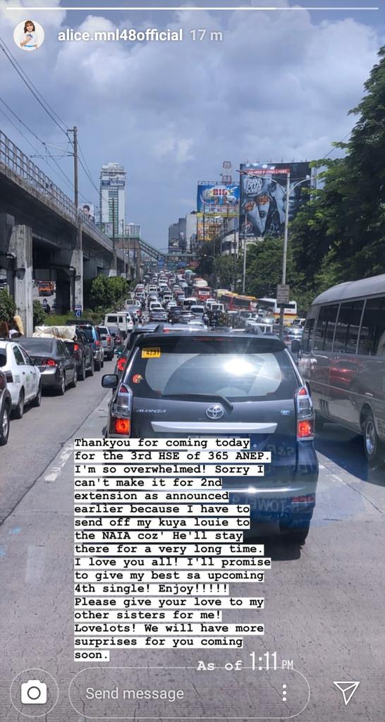 Mnl48P's tweet photo. IG Story : alice.mnl48official

Breaking news:  Captain Alice can't go to the extension, she has to attend family matters, also she wishes to support her sisters.

#mnl48
#mnl48alice
#captainalice https://t.co/jRUNAW6F0N