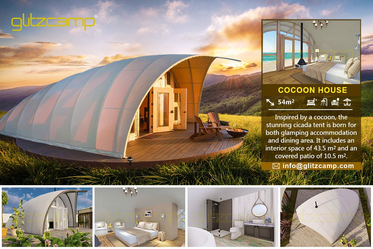 glampingtent's tweet image. Cocoon House is a new #tentdesign of Glitzcamp which looks like a cicada pod in appearance.
It includes an interior space of 43.5㎡ and a covered patio of 10.5㎡, both suitable for #glamping and #dining.

glitzcamp.com/product-catego…
#cocoonhouse #cocoontent #autonomoustent #ecotent