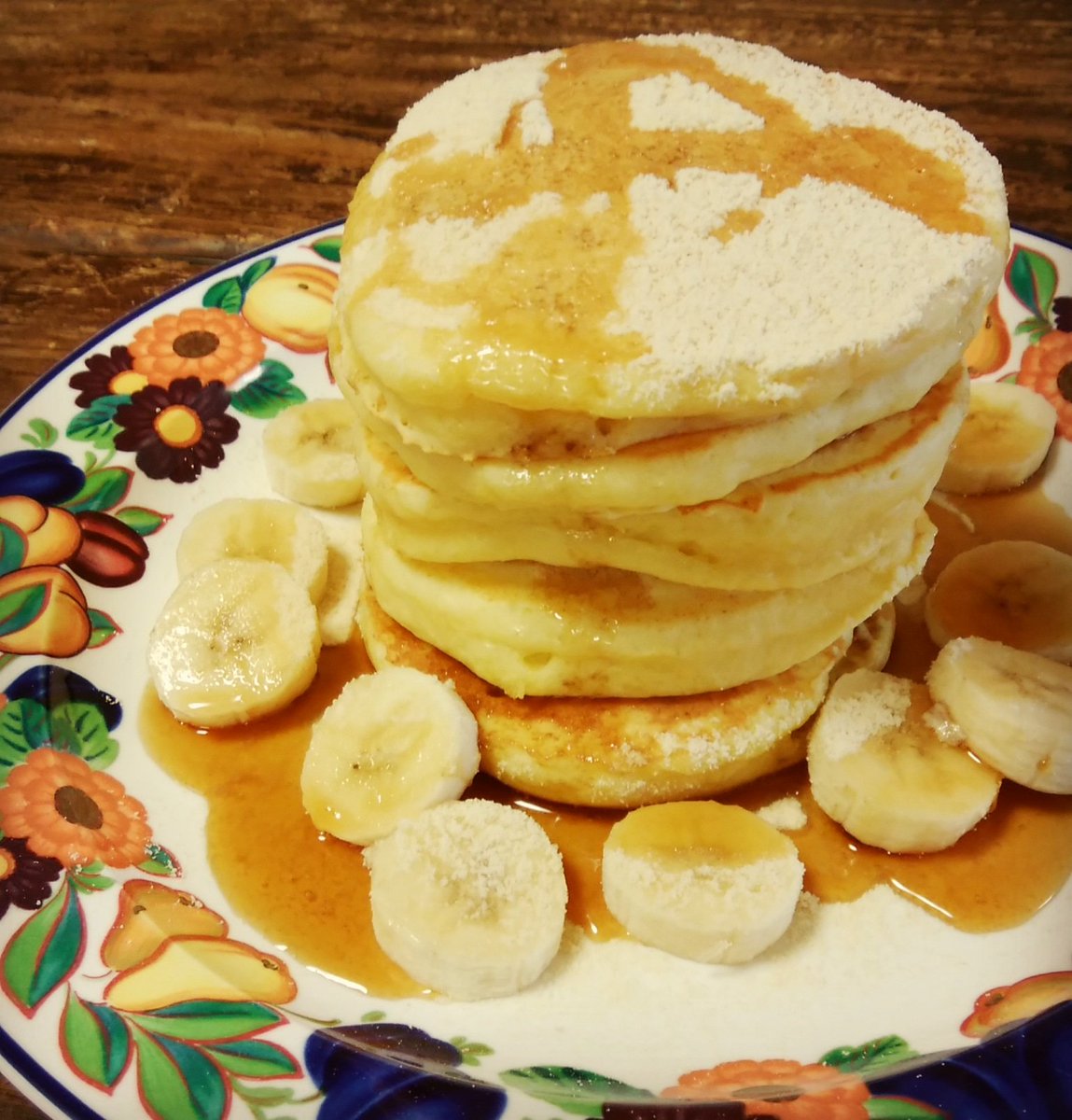 ট ইট র イラストレーター のびこ 娘と作ったホットケーキ きな粉とバナナとメープルシロップで おやつ お菓子作り ホットケーキ きなこ バナナ メープルシロップ 娘と パンケーキ