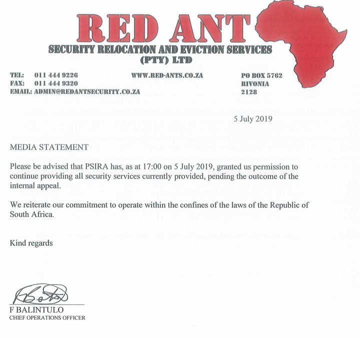 PSIRA UPLIFTS RED ANTS SUSPENSION 

#PSIRA_Red_Ants