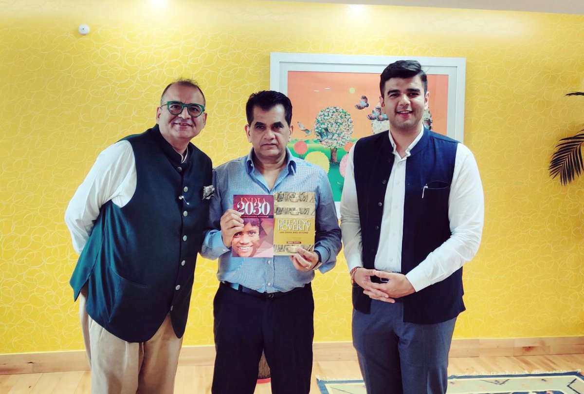 SkochSameer's tweet photo. My books #India2030 road to ten trillion economy in one hand and #DefeatingPoverty #Modinomics2.0 in the other. #aspirationaldistricts program of @amitabhk87 can end up delivering both. Wonderful interaction on working together for #NewIndia @RohanSkoch @NITIAayog https://t.co/CMi1eDKap3