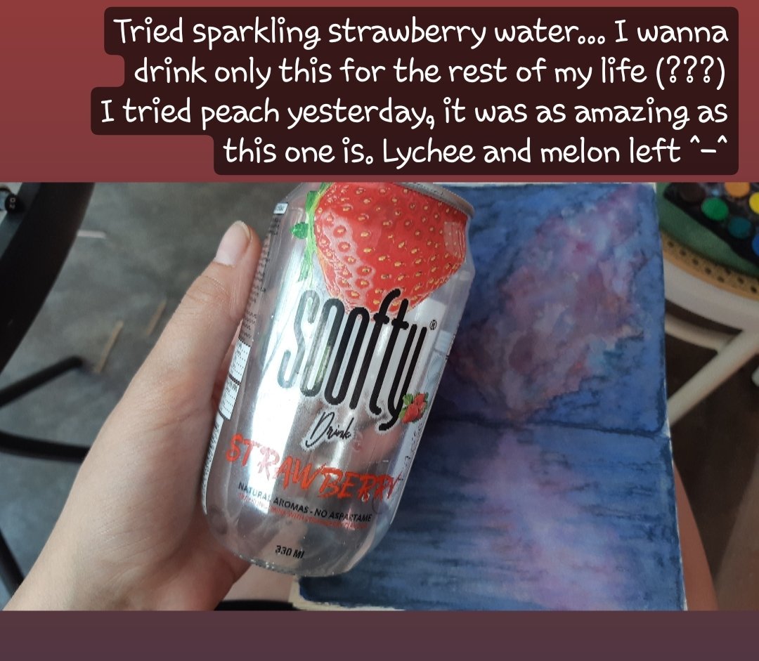 Seb_Rex_Escanor's tweet photo. So.. we're breaking the ice with some #Soofty sparkling water. First new thing is a drank I guess, but I'm just gonna put all of the new stuffs on this post so I don't make too much of a mess (??)
Sparkling water gets a pass ^-^ https://t.co/bykoWn5WYg