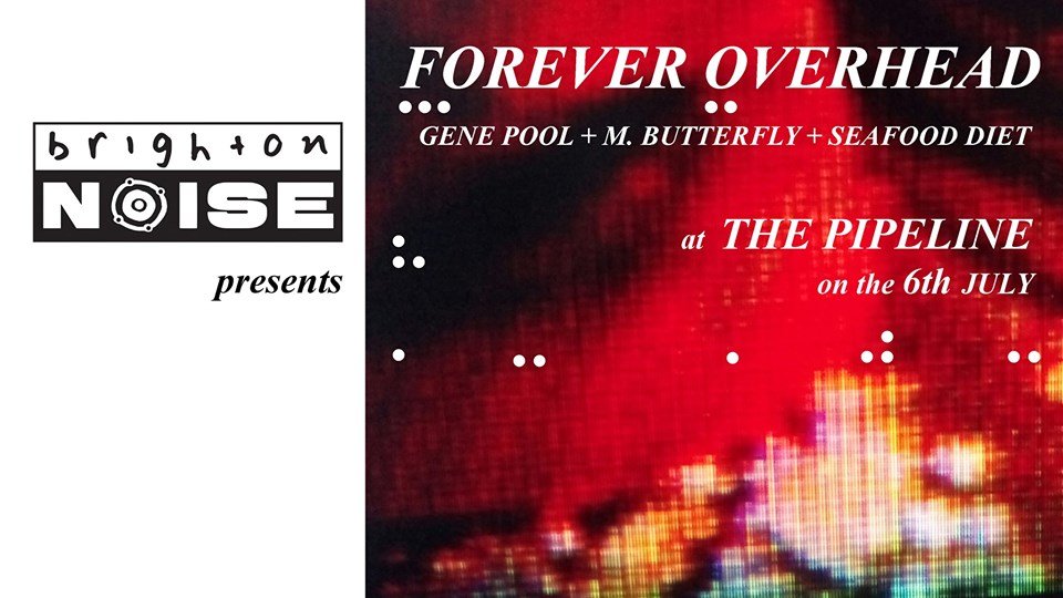 SET TIMES FOR TONIGHT!

20:00 DOORS
20:00 - 20:30 M. Butterfly
20:45 - 21:15 Seafood Diet
21:30 - 22:00 Gene Pool
22:15 Forever Overhead

£4 ON THE DOOR

#supportourlocalscene #brightonlivemusic @frvrvrhd #brightonnoise #thepipelinebrighton #genepool #seafooddiet #mbutterfly