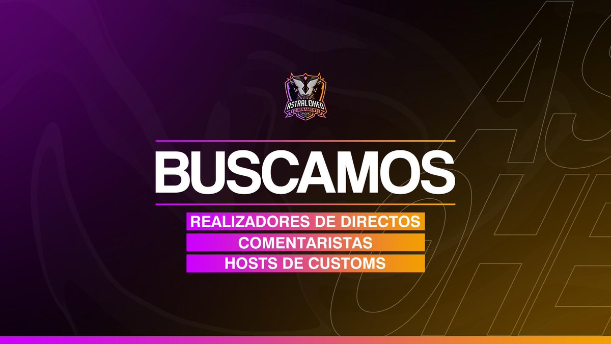 ATTournaments's tweet photo. ¡ Buenos días Astrales !

📢 Os informamos de que estamos buscando personal para la organización de los próximos eventos que estamos preparando.👀🏆

Buscamos: 

-Hosts de Customs.
-Casters.
-Realizadores de directos.

Ofrecemos: 

-Header personal y Remuneración 💸

#BeAstral https://t.co/GOfisVisAW