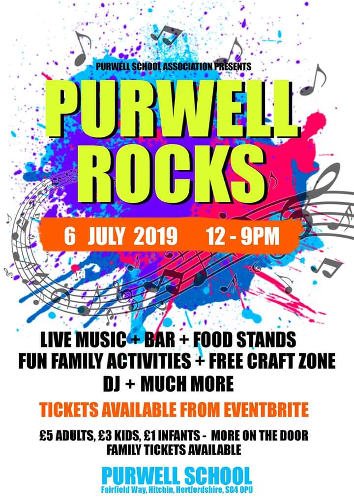 Looking for something fun to do in #hitchin today!?
Check out Purwell Rocks, 12-9, music, food and fun for all ages!