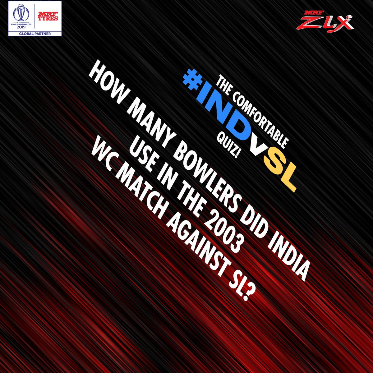 MRFWorldwide's tweet image. Question no.2!

India are playing with exactly 5 bowlers today. But do you know how many bowlers India used in the 2003 #INDvSL WC game?

To be eligible to win:
-Answer with #RideAlongWithMRF
-Retweet the question
-Follow us

#INDvSL #CWC19