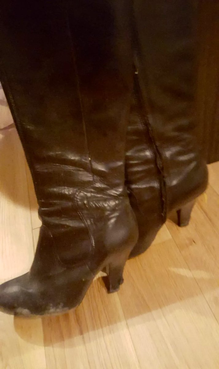 coffeeshopgirl6's tweet photo. A pair of my old #trashed #leather #kinkyboots  super sexy to wear and they’ve been in a few places they shouldn’t. Who’ll replace them from my wish list #femdom #trashedboots #boots https://t.co/67dXyGJz1Z