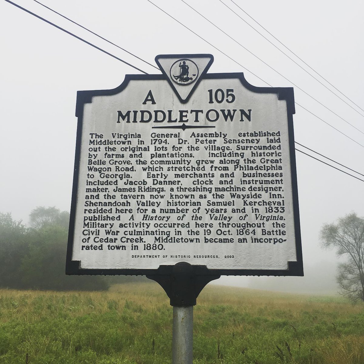 Misty morning here in Middletown, Va. 

#historicmarker #virginiahistory #departmentofhistoricresources #statehistoricmarker #vahistoricmarker #historichighway #valleypike #route11 #middletownva