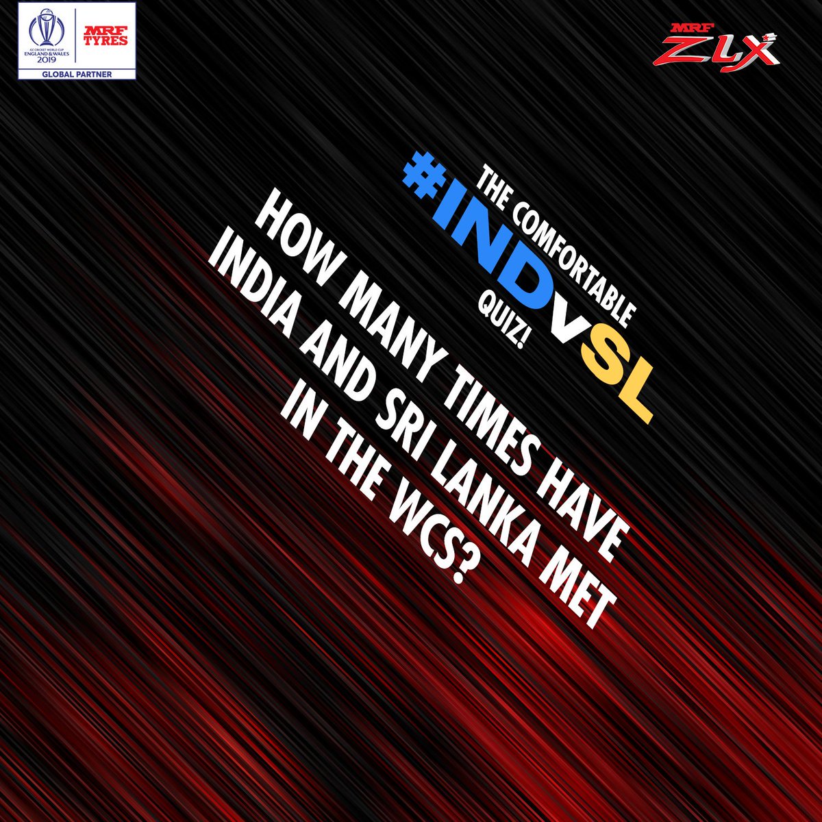 MRFWorldwide's tweet image. Question no.3!

Do you know the answer to this one? 

To be eligible to win:
-Answer with #RideAlongWithMRF
-Retweet the question
-Follow us

#INDvSL #CWC19