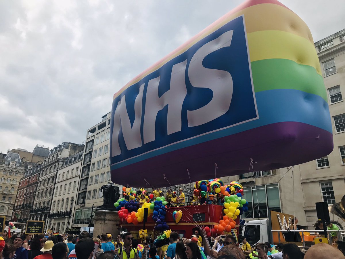 We are exceptionally proud to be marching underneath a giant @RainbowNHSBadge. Our rainbow badges represent the diversity of our staff and the open and accepting environment we pride ourselves on. Give us a wave if you see us at #PrideInLondon! #GSTTPride