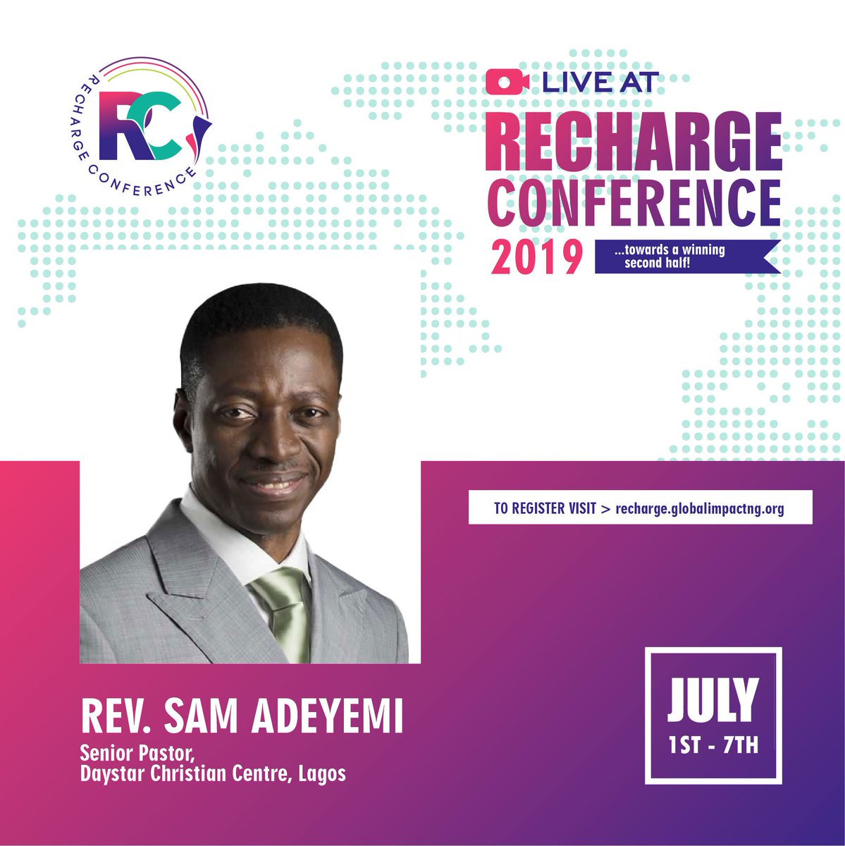 Global_ImpactNG's tweet photo. @sam_adeyemi is live @Global_ImpactNG. GIC let's welcome him.
#SamAdeyemi
#MessageTitle: Evolution
#BibleReference: 1 Samuel 30:1, Isaiah 40:30-31
#LifeSummitAtGIC
#RechargeConference2019
#RC2019 https://t.co/SXQPQ633MV