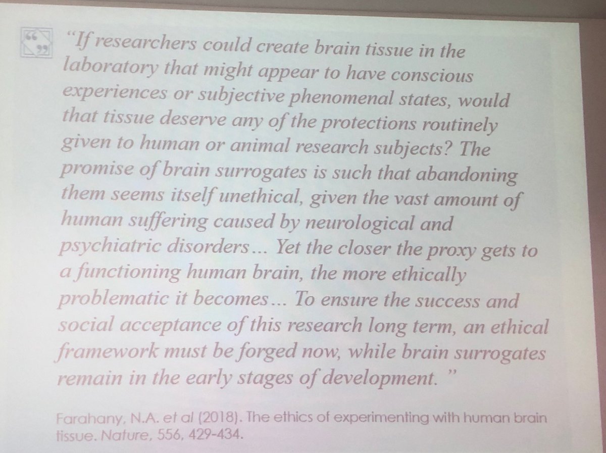 Shanienash's tweet image. Ethical questions are raised as cerebral organoids are being given blood supplies and the potential of sensory input.  Amazing opportunities for modelling anatomical brain malfunctions but when do these brains become conscious? #atpconference2019 #atpconference