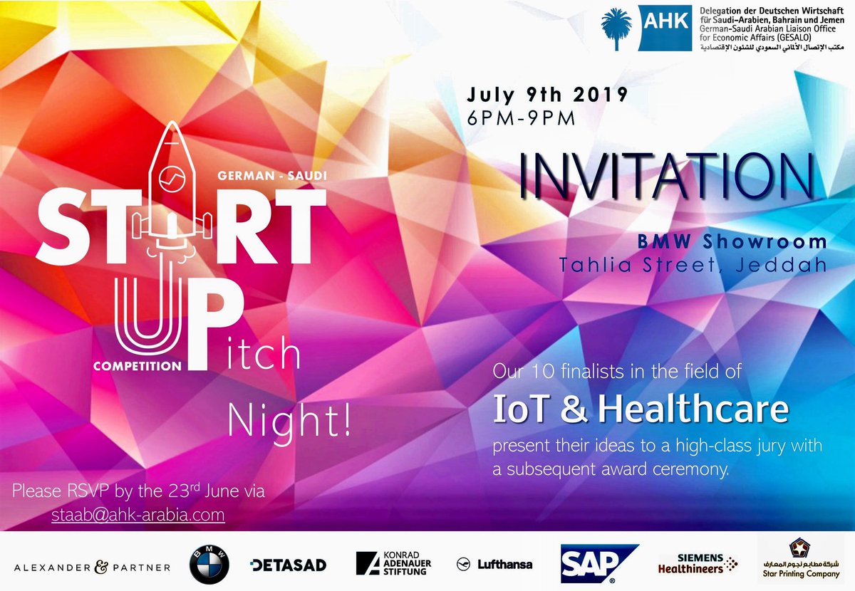 We are very excited! Only 3 more days before our 10 #IoT and #healthcare #startups will #pitch in our #jeddah #event! They are still a few tickets available! eventbrite.com/e/german-saudi…