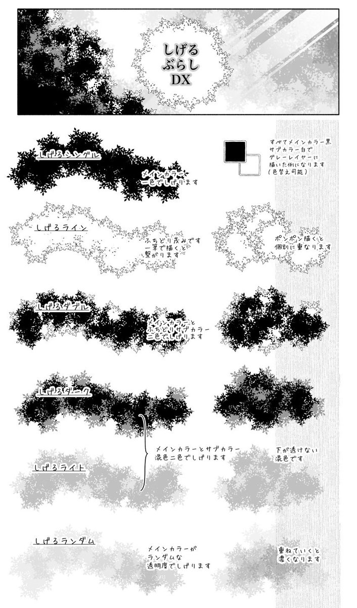 ワンストロークで一気に茂る、しげるぶらしを6種セットにアップデートしておきました⬆️ 背景の隙間埋めにどうぞ??
（旧版をお持ちのかたは無料DLできます?）
しげるぶらしDX by ばれった… 