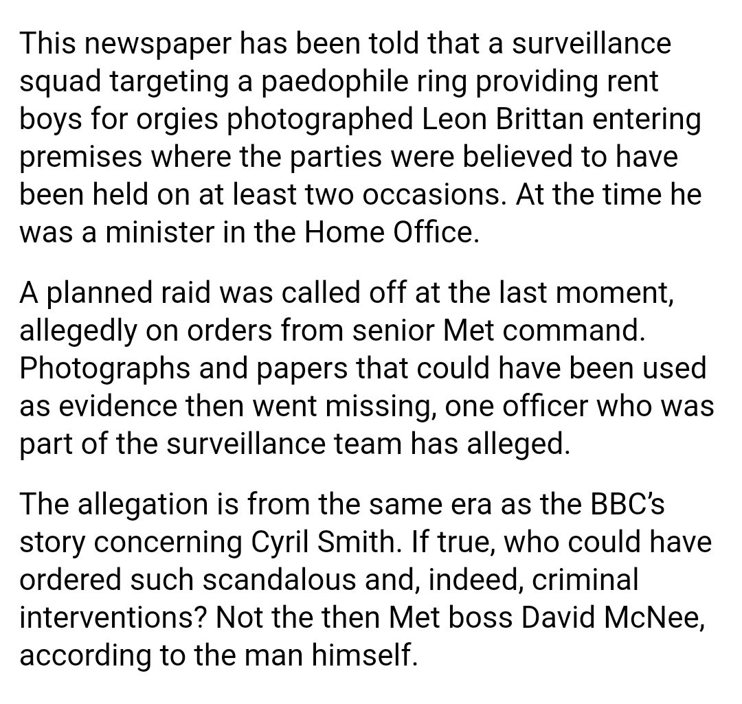 Despite reaching the pinnacle of policing, McNee appears to have played a very active role in preventing the crimes of Cyril Smith and Leon Brittan, both patrons of the Elm Guest House child brothel, from surfacing. https://www.dailymail.co.uk/news/article-3004934/Ex-chief-constable-says-Cyril-Smith-cover-went-right-top.html