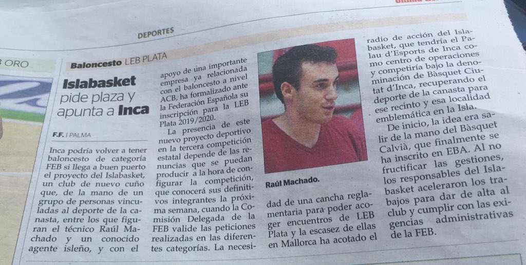 #LEBPlata
IslaBasket formaliza la inscripción en Leb Plata a la espera de respuesta por parte de la Feb, un nuevo proyecto que tendría como sede en Inca.
Vía <a href="/UHmallorca/">Ultima Hora Mallorca</a>.