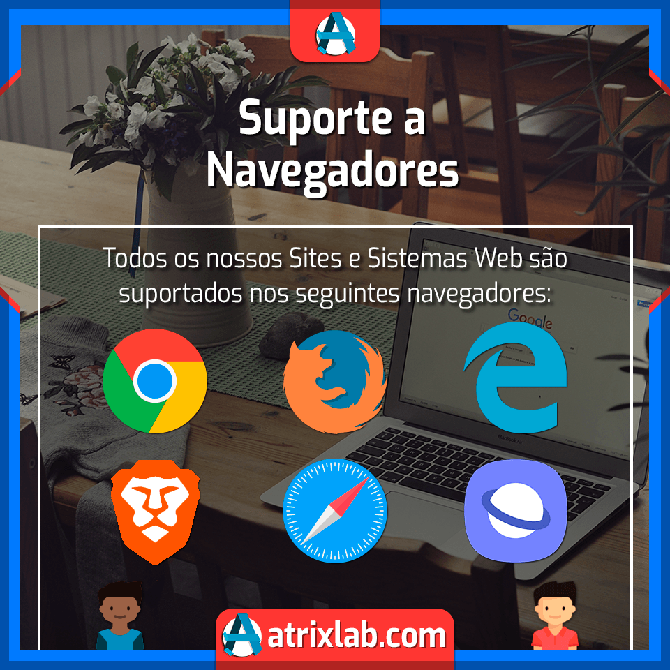 atrix_lab's tweet photo. Atualizamos essa semana nossa lista de suporte aos navegadores incluindo o Brave e o Safari, a partir de hoje estamos garantindo suporte aos navegadores: Google Chrome, Mozilla Firefox, Microsoft Edge, Brave, Safari e Samsung Internet. https://t.co/OVsbs1KRkt
