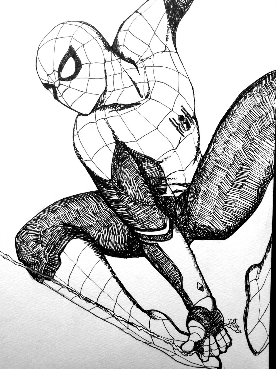 尾崎圭志 お仕事募集中 アップグレードスーツカッコイイよぉー ペン画 イラスト スパイダーマン ファーフロムホーム Spiderman