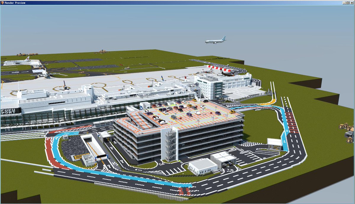 空港好きのﾏｲﾝｸﾗﾌﾀｰ 羽田空港制作中 マイクラ空港作りですが 立体駐車場周りの道路の形が大体出来てきました 次は立体駐車場隣のバス駐車場を作ってから さらに道路作っていきます マインクラフト マイクラ Minecraft 空港
