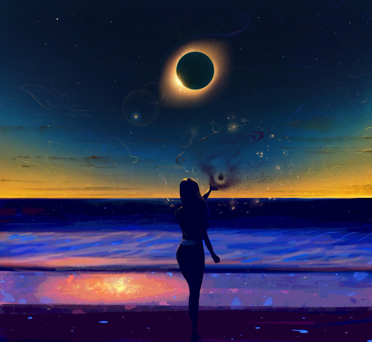 Moonshen_Twitt's tweet image. I tried to take some pics from the #Eclipse but my cel camera it&apos;s garbage &amp;gt; &amp;lt;
So I had to paint my experience. Colors are stronger in the emotional spectrum :p 
#solareclipse #eclipsechile #EclipseTotal #eclipsesolar #sun #moon #eclipsepicture #eclipsepainting