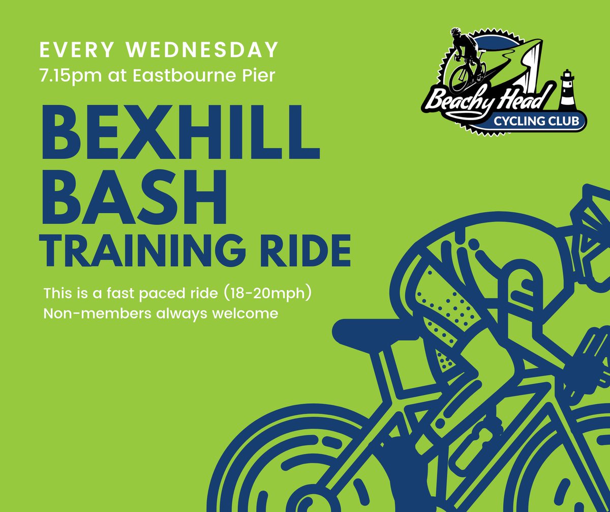 📅 Wednesday 10th July
🕒 7:15pm at 
📍 Eastbourne Pier

🚴‍♀️ Bexhill Bash Training Ride