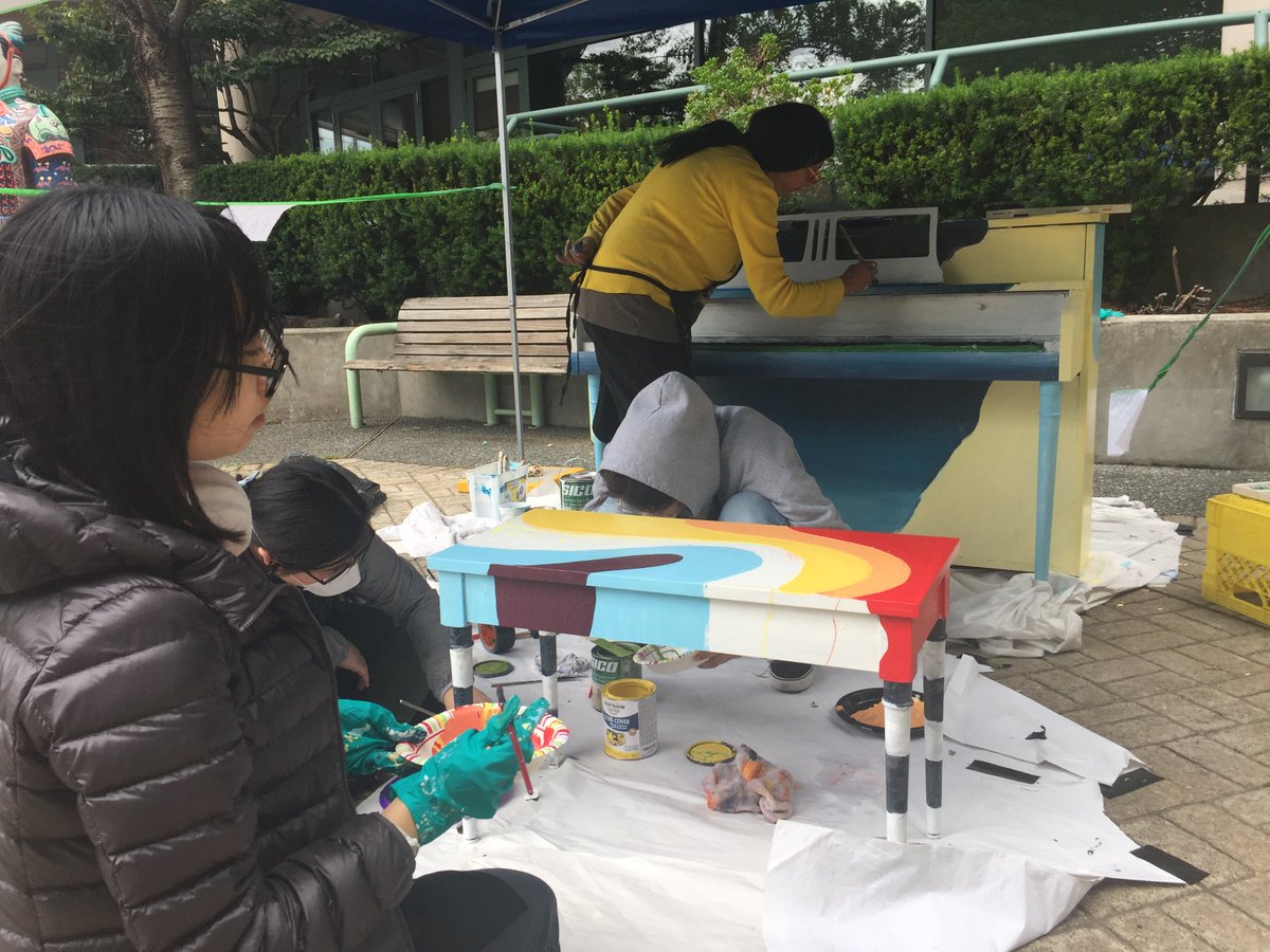 RAG_Gallery_BC's tweet photo. RAG Youth Art Collective working on their final collaborative project of the school year...a 'Piano in the Street".  Check it out at the Richmond Cultural Centre Plaza. #richmondartgallery #youthart #yvrart #richmondpublicart #howartworks https://t.co/mSQQ3bf96k