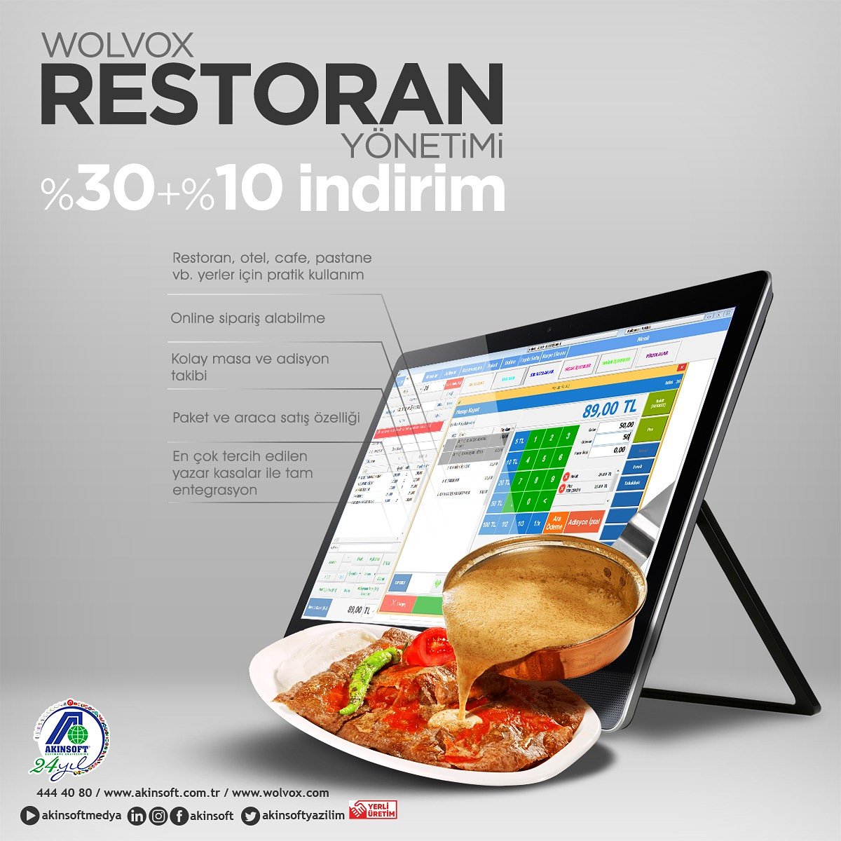 Wolvox Restoran’da %30 + %10 İndirim. 
Wolvox Restoran ile Restoran Yönetimi Parmaklarınızın Ucunda! 
Bilgi ve demo için; 444 40 80,
akinsoft.com.tr/programlar/det…
#wolvox #restaurant #cafe #otel #restoran #pastane #sektörelcözüm #yerliüretim #restoranyazılımı #yerliyazilim #akinsoft