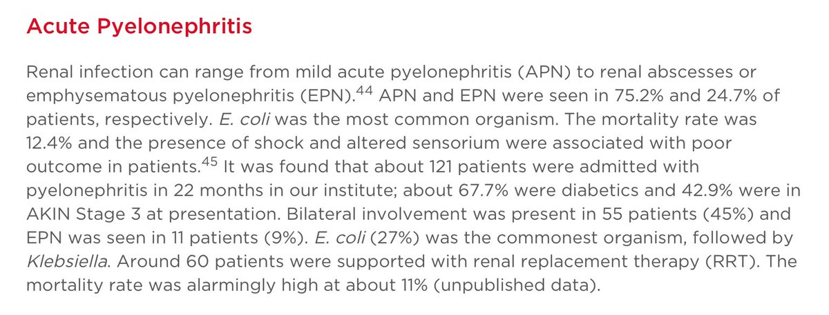 @Nair_Sanj @JipmerNephro @raja_1980 @manirath @MMCNephro @arvindcanchi @BasuNephro @vjha126 @drmjkulkarni @VijayKher8 @jradnephro 121 acute PN in 22 months @MMCNephro 
Approx 68% had DM (vs 30% @JipmerNephro ). 

emjreviews.com/nephrology/art…

Acute PN by MDR E. Coli seems to be contributing to a significant % of CAAKI these days in our region. 
Do you see this in Chandigarh @manirath @raja_1980 ?