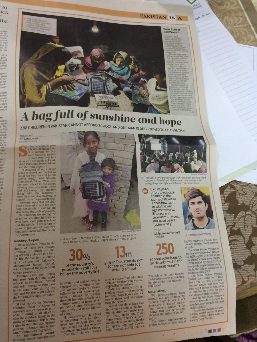 SolarBagsPk's tweet photo. Pakistan's First Solar School Bags featured by Gulf News 

@etribune @TechJuicePk @thenews_intl @UdarOfficial @indyurdu @BBCUrdu @geonews_urdu @humnews_urdu @ARYNEWSOFFICIAL @arynewsud @NeoNewsUR @techinsider @nowthisnews @fawadchaudhry @RadioPakistan @pid_gov https://t.co/3u1srGTqCZ