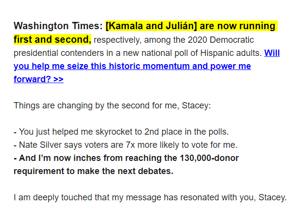 TheObamanista's tweet photo. Look at this email from @JulianCastro, where he mentions @KamalaHarris! This is my ticket!!
#HarrisCastro #KamalaJulian #ForthePeople #ParalaGente https://t.co/xIokiejI42