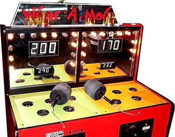 ABCBuzzCreative's tweet image. The arcade version of being drawn into twitter arguments with idiots--just when you bash one down, another hard little head pops up: