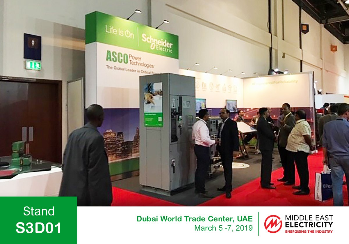 ascopower's tweet image. Make your way to Stand S3D01 at the Middle East Electricity 2019 Expo and hear about ASCO&apos;s history of innovation! #EngineeredForReliability
