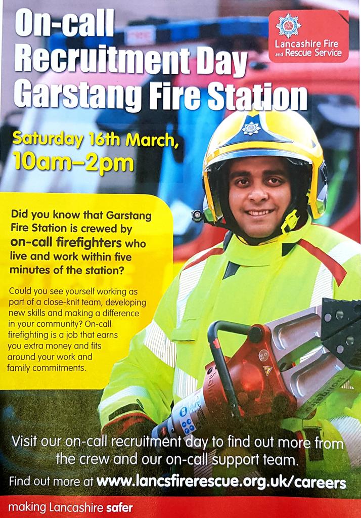 Garstang Recruitment Day 16th March🚒🚒. Can you do it? DO YOU #Needmore?  Come talk to us...YOU can do this!! Be better in your community. <a href="/GarstangNews/">Garstang Courier</a> <a href="/GarstangRUFC/">Garstang Rugby Club</a> <a href="/GarstangFC/">Garstang FC</a> <a href="/GarstangCC/">Garstang Cricket Club</a> <a href="/GarstangAcademy/">Garstang Academy</a>