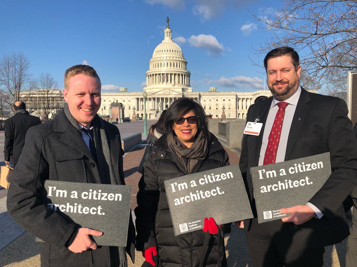 Matt Toddy, AIA, Yanitza Brongers-Marrero, AIA and Mike Vala, AIA are on the Hill speaking to congress today! Join them and contact your US rep here: p2a.co/3TzvI7G #citizenarchitect