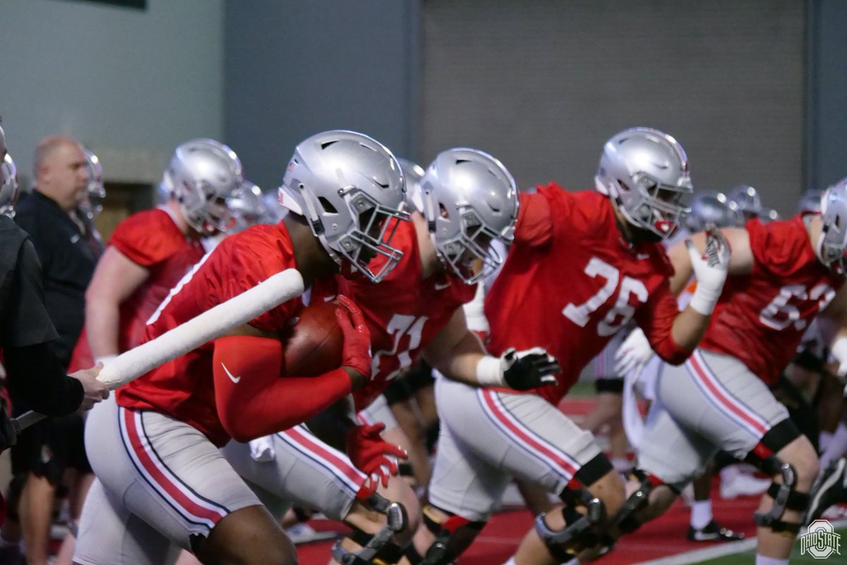OhioStAthletics's tweet photo. Spring hasn't quite sprung but @OhioStateFB did this morning❗️

More 📸 from day 1️⃣ of spring practice: https://t.co/A3OQPvHXB0

#GoBucks https://t.co/LVy2cBd74Y