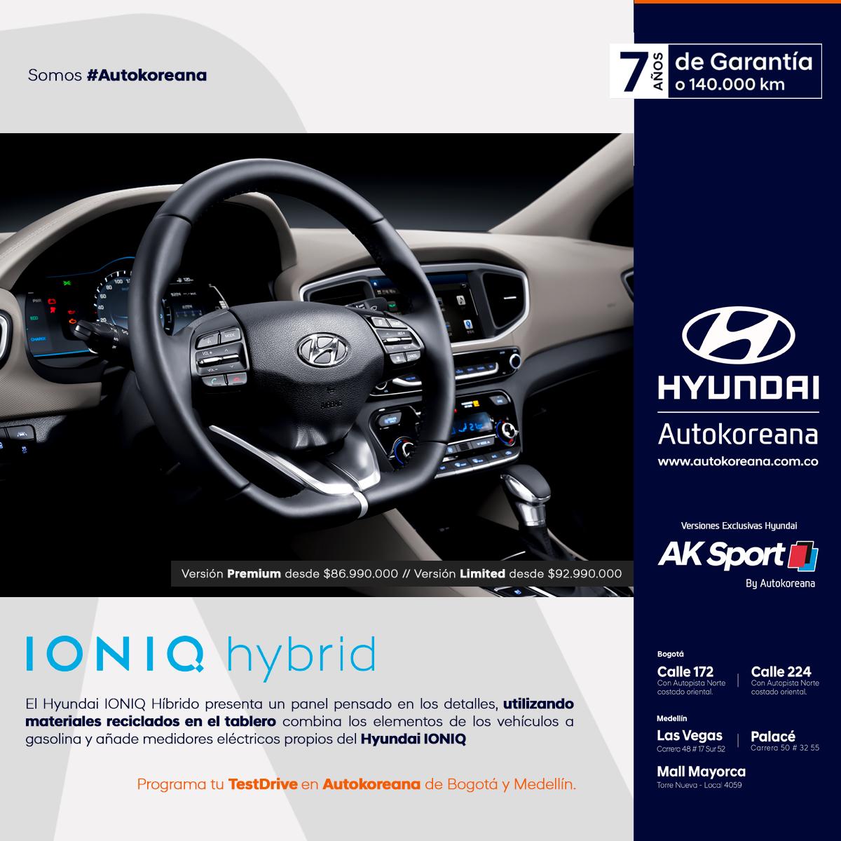 AutokoreanaCol's tweet photo. Un vehículo amigable con el ambiente, conoce más sobre el #Hyundai #Ioniq en #Autokoreana de #Bogotá y #Medellín, ¡Programa tu prueba de manejo!  AQUÍ >> https://t.co/S4m4T5Qkfa - Somos #Autokoreana https://t.co/IwM162jTkx