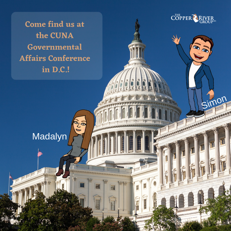 CopperRivrGroup's tweet photo. We will be in D.C. next week at #CUNAGAC! Come find us and say Hi. We can't wait to see you there! #CUDifference #creditunions #GAC https://t.co/VG0pQihYiy