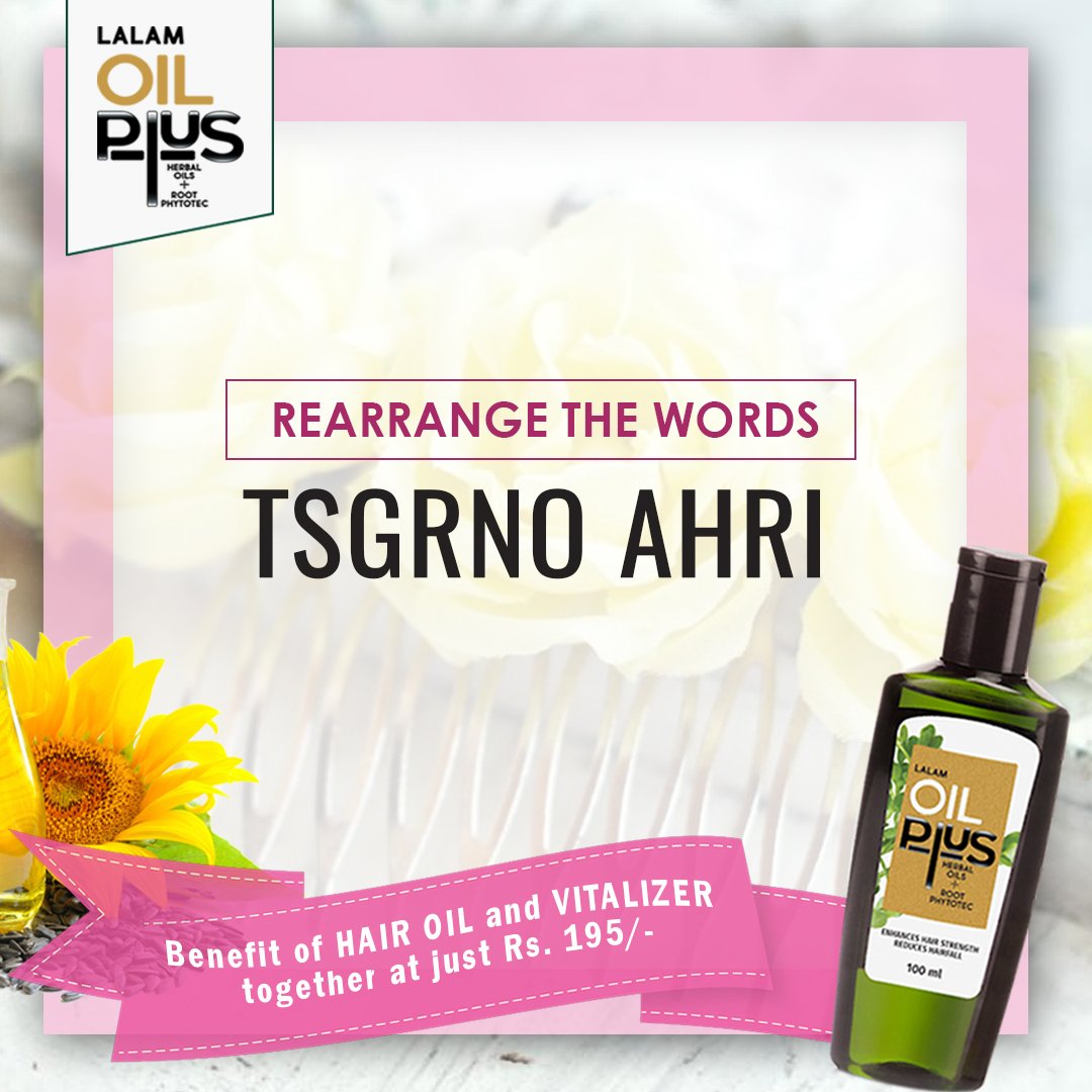 kalpana7867's tweet photo. @oilplushaircare Answer:~ "STRONG HAIR".
#oilplus #vitalizer #beauty #health #rearrange
#hairoil #beauty
@iwasbornhot
@Love2Dream222
@Godisgreat001
@art_lover_09
https://t.co/uVM7KnQjAn