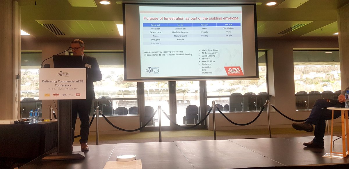 AndrewPassivate's tweet photo. Aidan Harney of APA Facade Systems showing an overview of the role of fenestration and what must be borne in mind in its design, and the development of metal frame profiles from the past to the future...Passive House performance levels! #corknzebconf2019 @WeAreTUDublin https://t.co/AMxQY3c7Pf