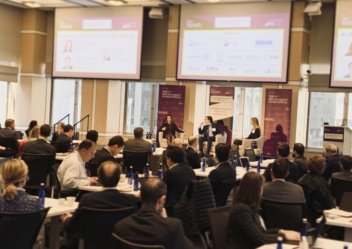 PEI_news's tweet photo. Starting Day 2 of the #RIForum with a keynote interview of Tracy Harris—Partner and Head of #ESG at StepStone Group—and John Monsky—Partner, General Counsel & ESG Committee Chair at Oak Hill Capital Partners. Interviewed by our own @i_markham https://t.co/HHIbVYvh2W