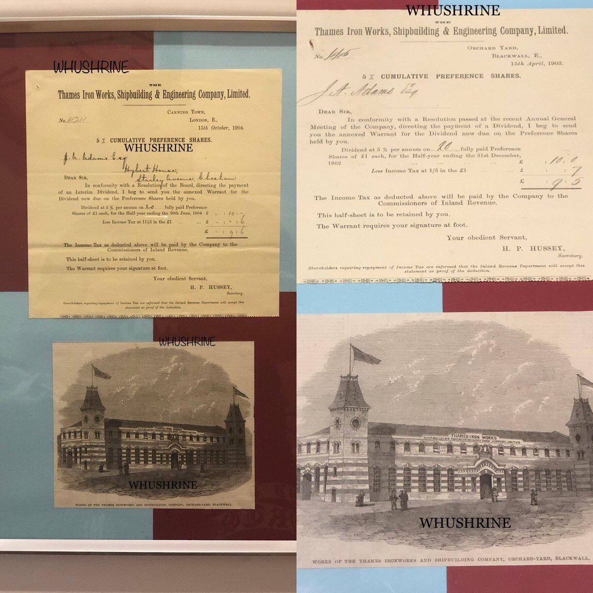 HammerMusePerth's tweet photo. As u can tell I’m not a pro’ framer,but in order 2 protect these rare #Thamesironworks docs& pictures,it’s a great way2 display them,whilst protecting them.
The TI picture/articles r dated 1866.Pref’share certs 1903 &1904 which sit below Debentures 1899 & 1901 I had B4 #ourorigin https://t.co/sFgCqEanAL