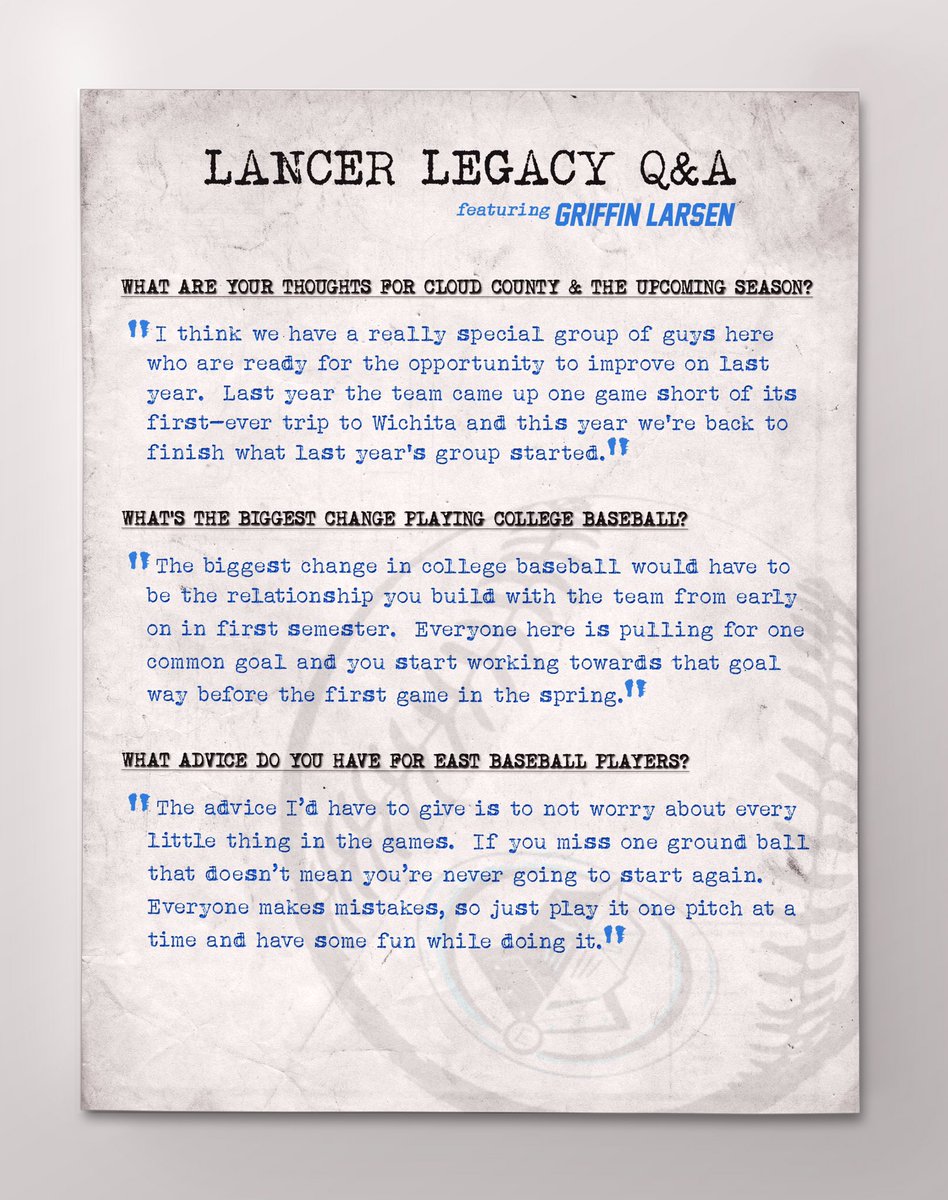 SMEbaseball (@smebaseball) on Twitter photo Today’s Lancer Legacy Series features Griffin Larsen, Class of 2018, Sunflower League Champion, C at Cloud County
Good luck <a href="/griffinlarsen/">Griffin Larsen</a> !
#LancerLegacy Today’s Lancer Legacy Series features Griffin Larsen, Class of 2018, Sunflower League Champion, C at Cloud County
Good luck <a href="/griffinlarsen/">Griffin Larsen</a> !
#LancerLegacy