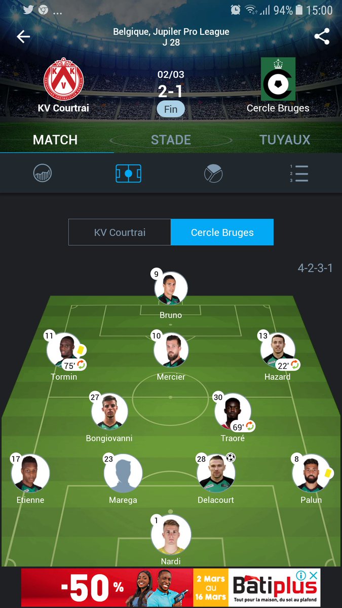 MermozAsDjD's tweet photo. Sam 02/03: Belgique, @jupiler Pro League, j28
KV Courtrai 2-1 @cercleofficial
Lloyd #Palun, crédité plutôt d'un match correct et le Cercle Bruges cèdent dans les 10 dernières minutes après avoir mené au score depuis la 10è minutes.
#Gabon #kvkcer https://t.co/vTiUo39nnK